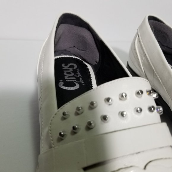 Sam Edelman White Croc Print Lali Studded Loafers - Picture 6 of 11